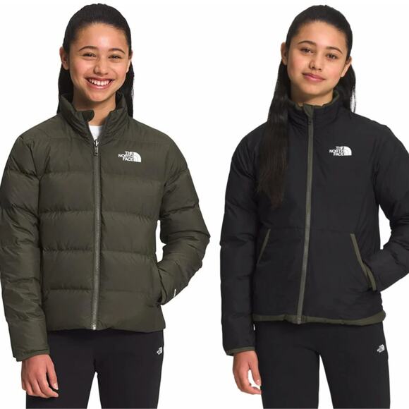 THE NORTH FACE Reversible Kids Black Green North Down Jacket Size Small 7/8 - Picture 1 of 7